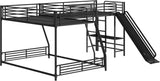 Triple Bunk Beds, L-Shape Twin Over Full Bunk Bed Attached a Loft Bed with Desk, Triple Bunk Beds with Slide