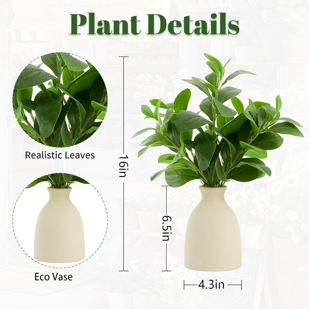 16" Artificial Eucalyptus Stems Potted Plant Indoor Fake Plants - Realistic Greenery with Vase, Small Artificial