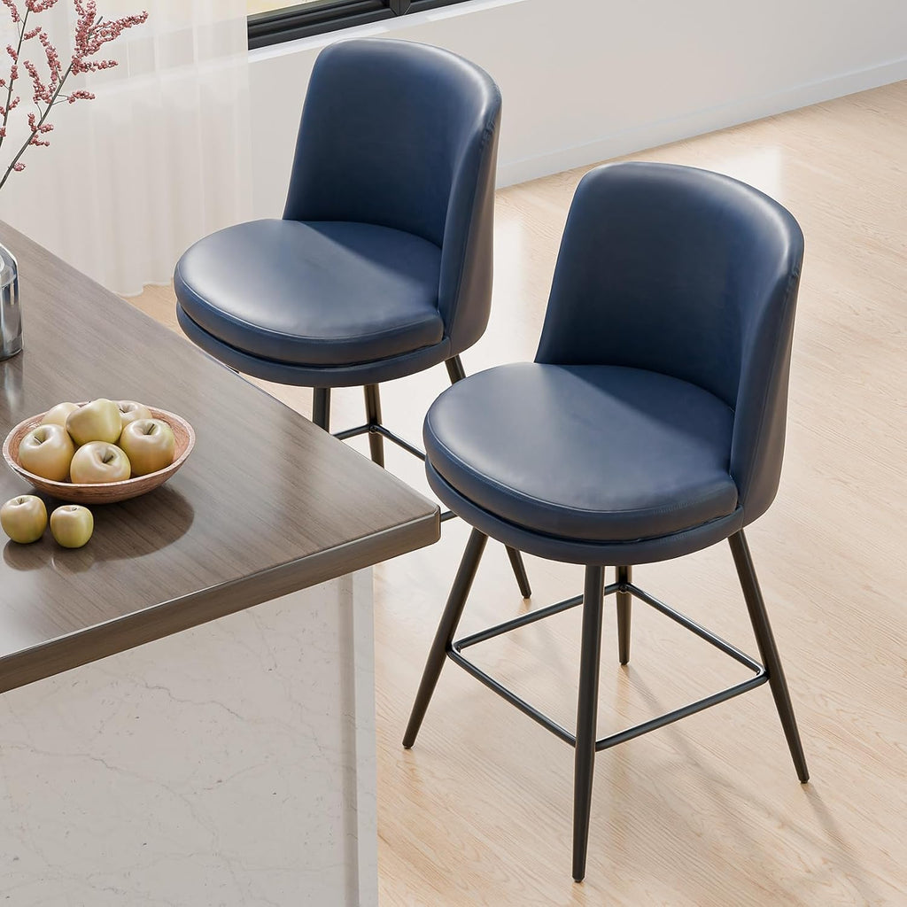 26" H Swivel Barstools Set of 1, PU Faux Leather Upholstered Counter Height Bar Stool with Back, Kitchen High Chairs