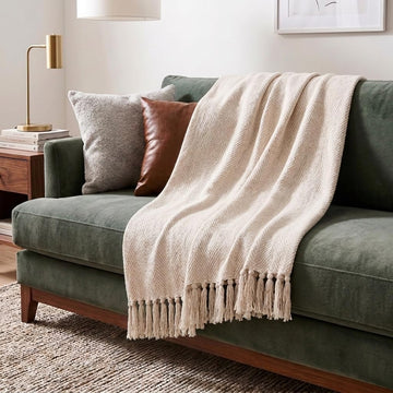50x60 Throw Blanket - Soft and Breathable Cotton Throw Blanket, Chair - Decorative Blankets, or Outdoor Use - Cream