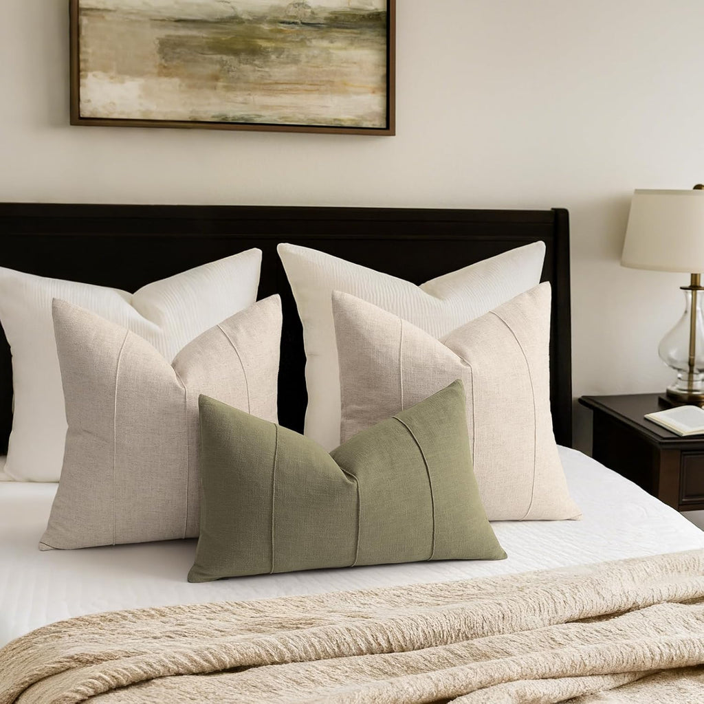 Decorative Linen Throw Pillow Covers 18x18 Set of 2 Solid handcrafted Striped Cushion Covers