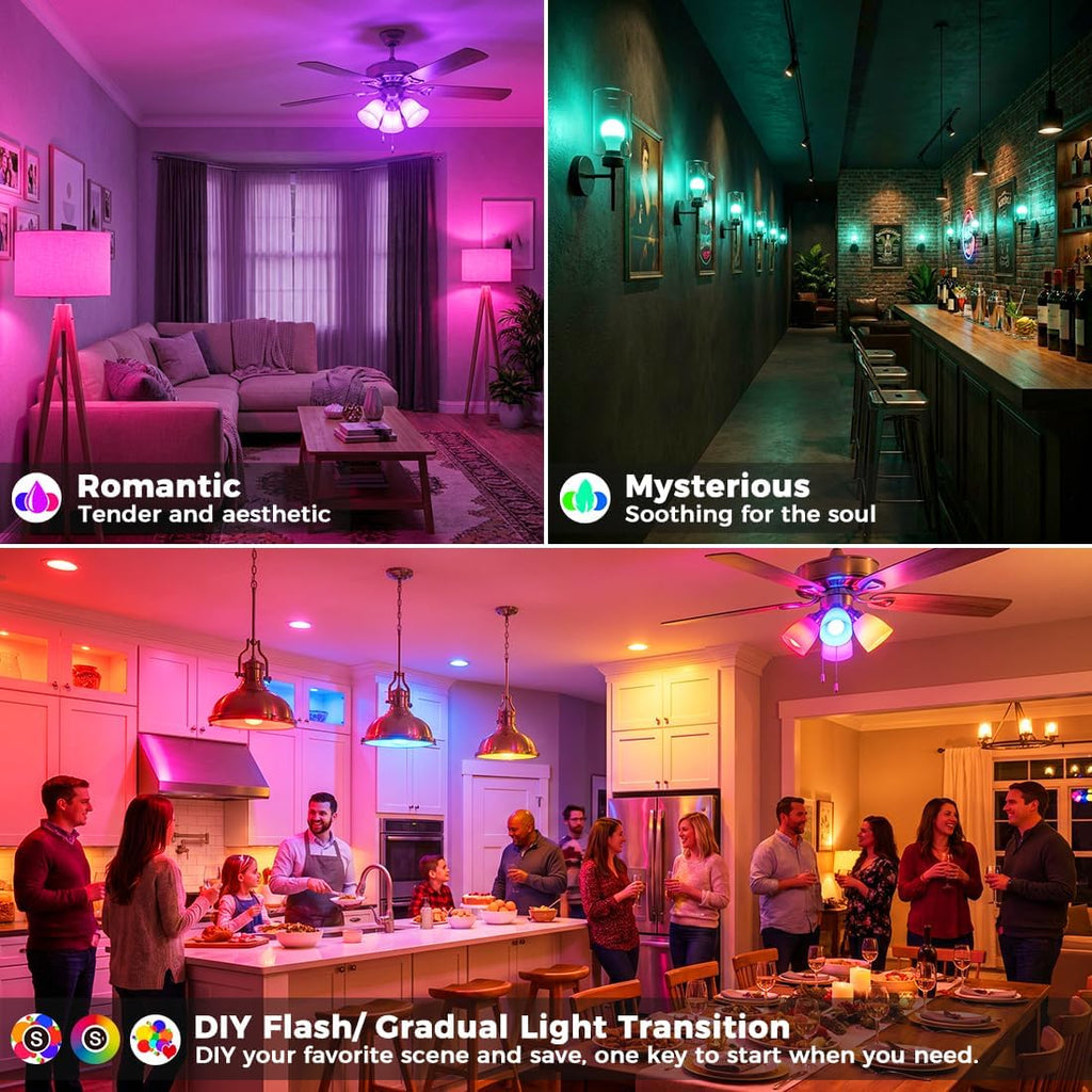Led Light Bulb, 12W, 120 Watt Equivalent, 2700K/4500K/5700K 3CCT, 9 RGB Colors, Color Changing Light Bulb with Remote (4 Pack)