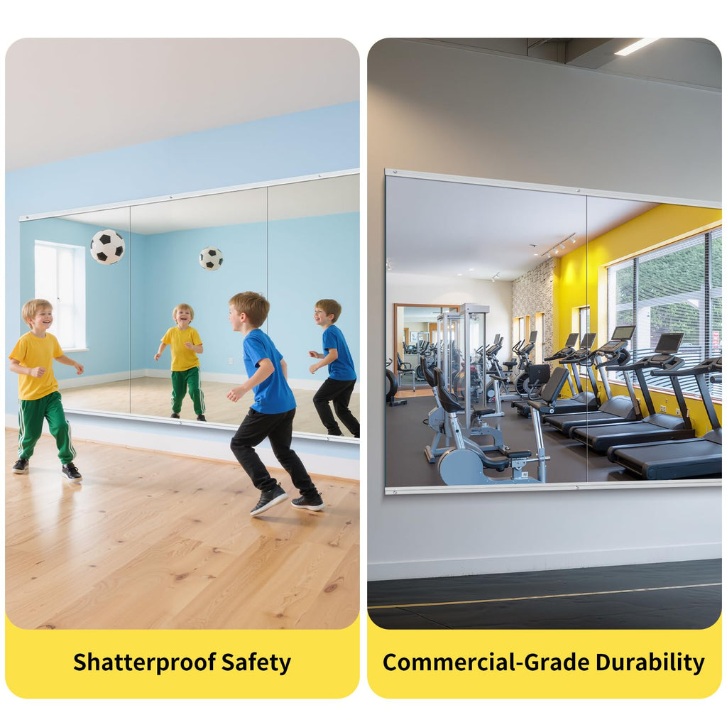 80x40 Gym Mirrors, 2-Pack, Frameless, Wall Mounted