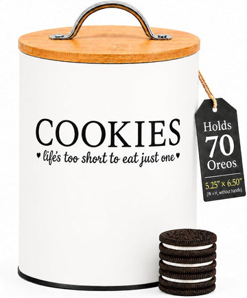 Cookie Jar with Airtight Bamboo Lid - 0.6 Gallon Cute and Decorative Cookie Storage Countertop - Farmhouse Storage
