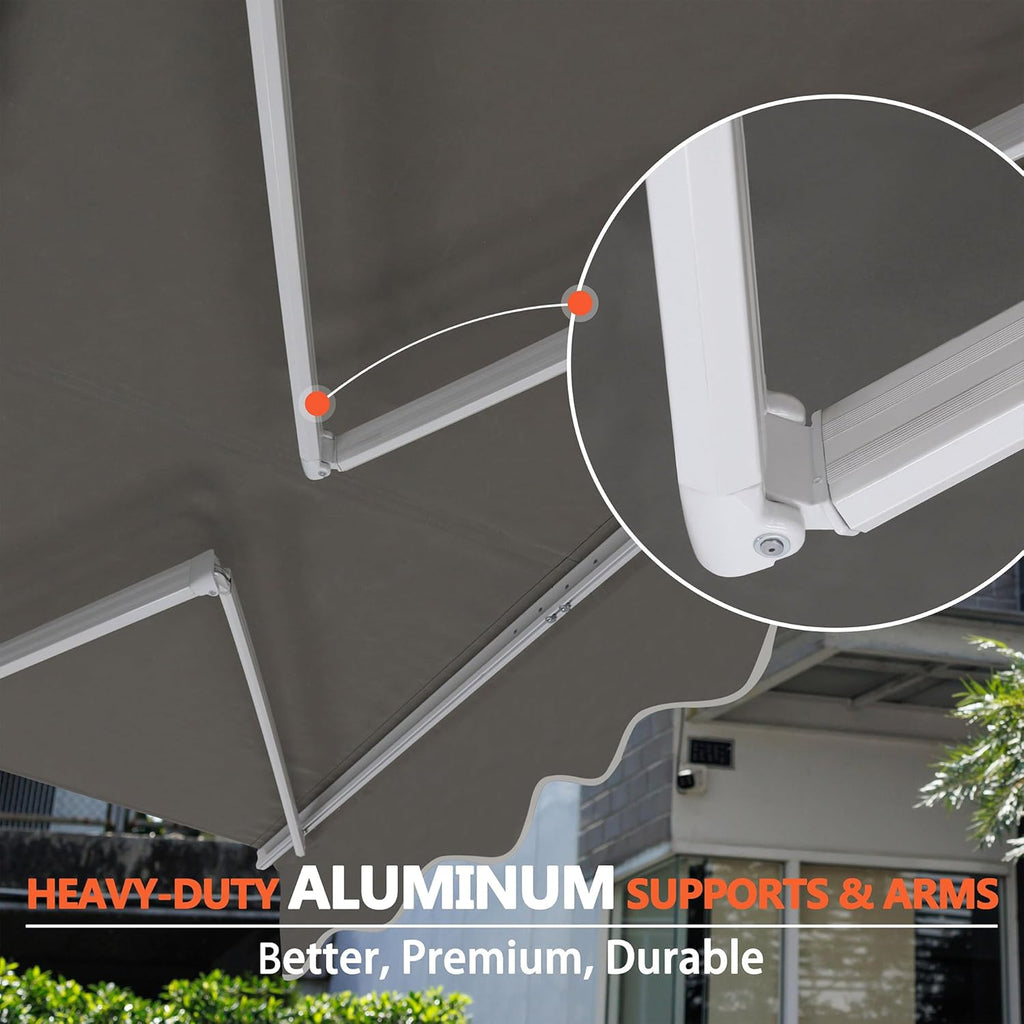 13' x 8' Retractable Patio Awning Sun Shade Cover with Manual Crank, Outdoor Shelter for Windows, Projection for