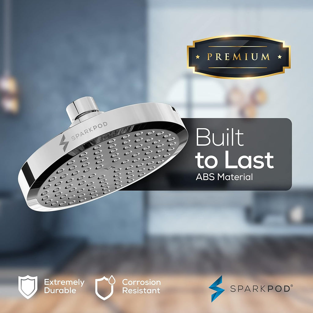Round Rain Shower Head with Extension Arm - Height Adjustable Shower Head with High Pressure Performance