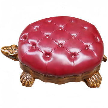 Wood Ottoman Footstool, Sofa Stool, Leather Upholstered Vintage Turtle Footrest Stool with Wheels (Burgundy)