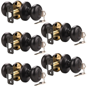 5 Pack Keyed Entry Door Knobs with Same Keys, Modern Door Knob Keyed Alike, Exterior Locking Door Knobs with Keys