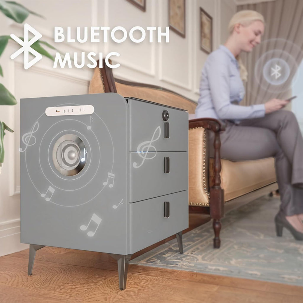 Smart Nightstand with Fingerprint Lock Drawer, Nightstand with Wireless Charging, Night Stand with Charging Station,2