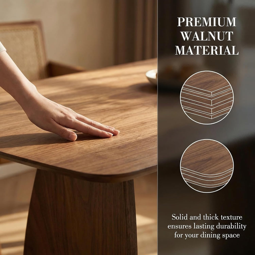 70 Inch Large Dining Table for 6-8 People, Solid Wood Kitchen Table with Curved Wooden Legs, Mid Century Modern