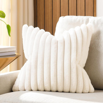 Pack of 1 Double-Sided Faux Fur Plush Decorative Throw Pillow Covers 18x18 Inches Soft Fluffy Striped Couch Pillow