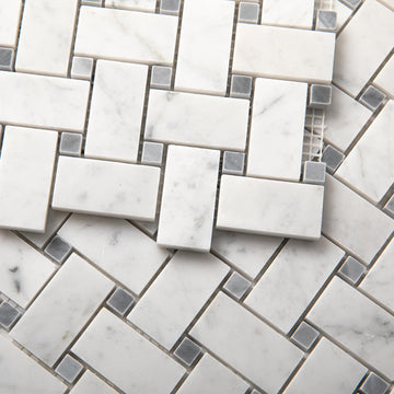1×2 Inch Basketweave Carrara Marble Mosaic Tile Bathroom Floor