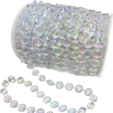 99ft Crystal Bead Garland for Christmas Tree Decorations, Iridescent Acrylic Beaded Garland Strand Roll