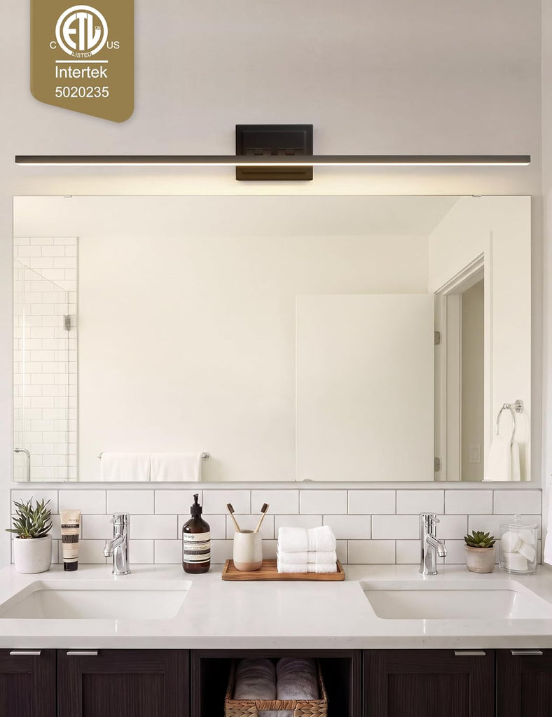 Modern Bathroom Vanity Light 55 inch, Rotatable, 36W Dimmable 5CCT Led Bathroom Light Fixture Over Mirror, Black Bar