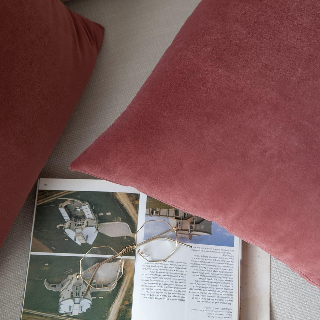 Set of 2 Velvet Throw Pillow Covers, Mauve Dusk