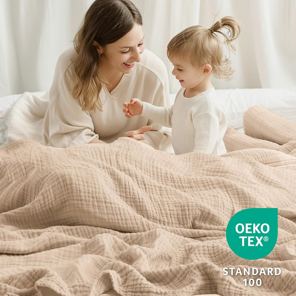 6 Layers Cotton Muslin Blankets Large, Lightweight Cotton Throw, Cooling Soft Throw Blanket for Year-Round Comfort