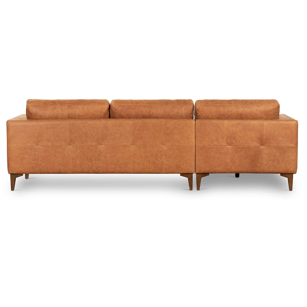 Calle Left-Facing Sectional Sofa, Full-Grain Pure-Aniline Italian Leather, Cognac Tan, Solid Wood Legs