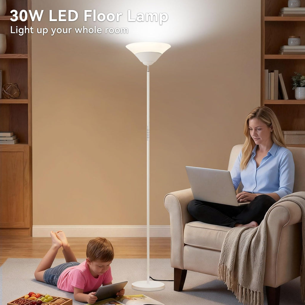 Torchiere Floor Lamp, 30W Dimmable LED Standing Lamp with Remote/Button Control, 1800Lm, 3000-6500K, 72in Bright