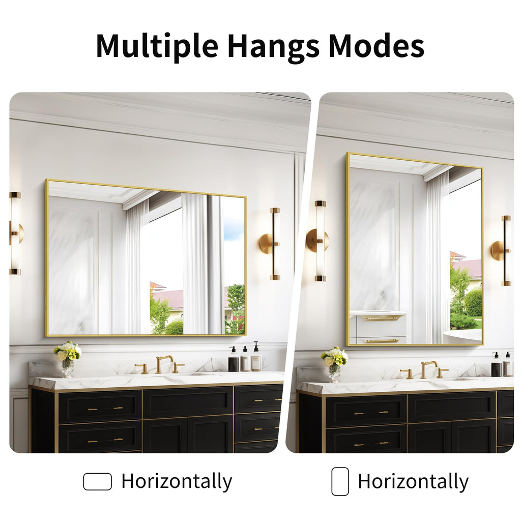 36x48inch Bathroom Mirror, Gold Rectangle Mirror with Thin Metal Frame, Large Rectangular Wall Mirrors, Hair Salon