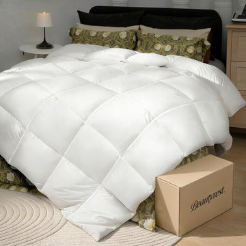 Goose Down Fiber Comforters Twin, All Season Luxury White Duvet Insert, 100% Cotton Fabric