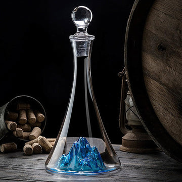 Crystal Glass Wine Decanter, Luxury Wine Carafe with Built-in Blue Iceberg Waterfall, Lead-Free Wine Aerator with