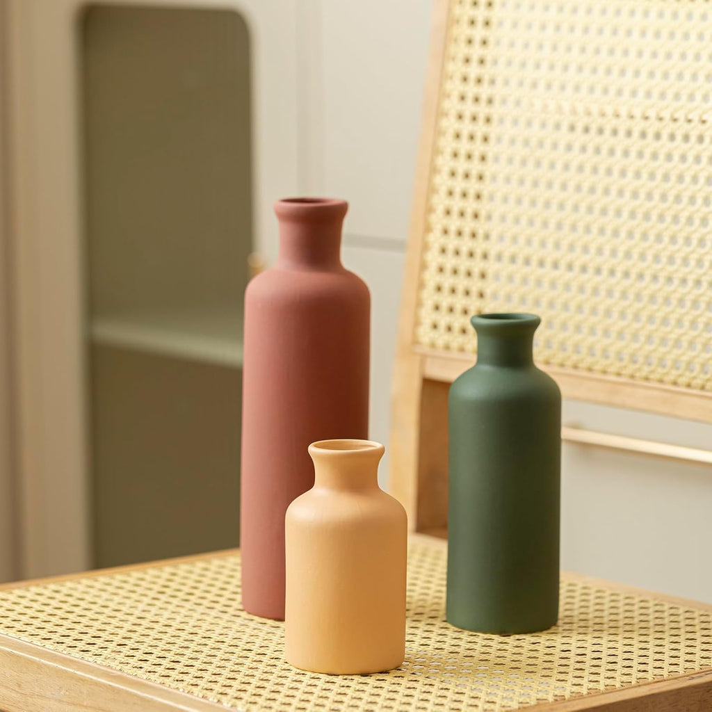 Modern Ceramic Vase Set of 3, Neutral Colors, Decorative Bottles