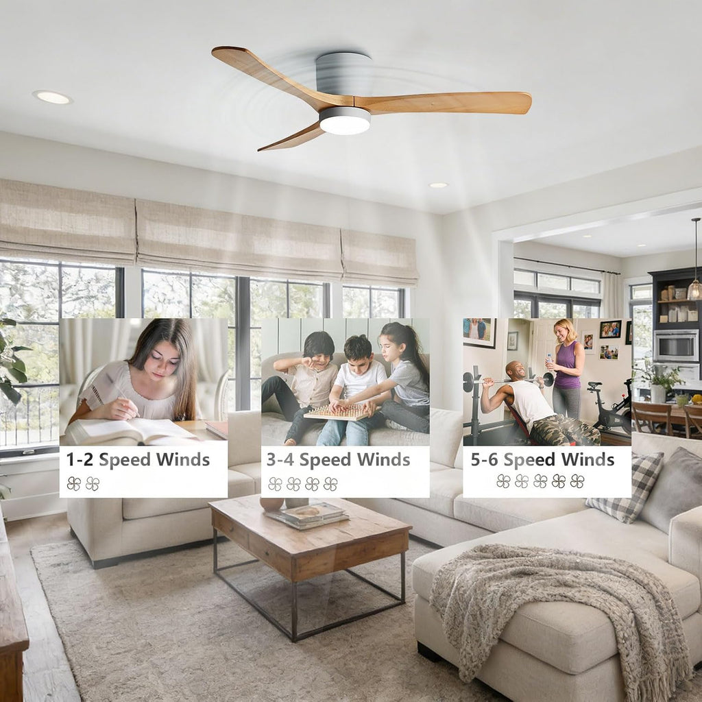56in Quiet Ceiling Fans with Lights Modern Remote Ceiling Fan Light 6 Gear Wind Speed Ceiling Fans Grey 28W LED