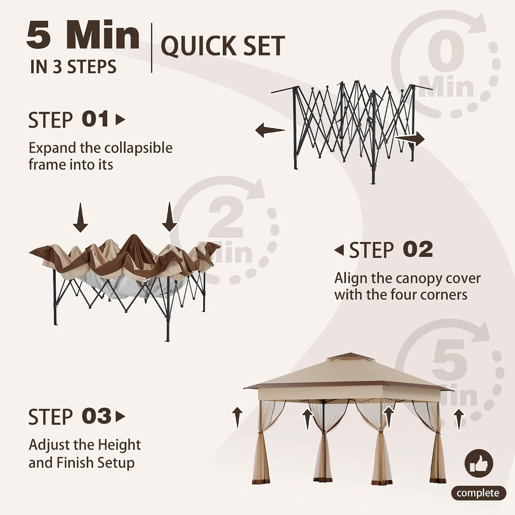 11x11 Pop Up Gazebo with Mosquito Netting