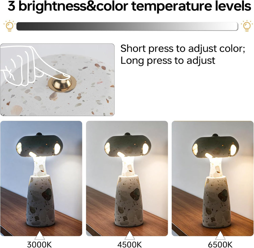 Natural Marble Table Lamp, Three-Color Temperature Dimmable LED Stone Table Lamp