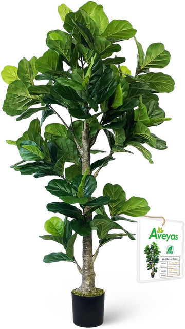 6ft Artificial Fiddle Leaf Fig Tree Decor, 6 Feet Large Faux Plant Fake Ficus lyrata Silk Trees with Pot Outdoor