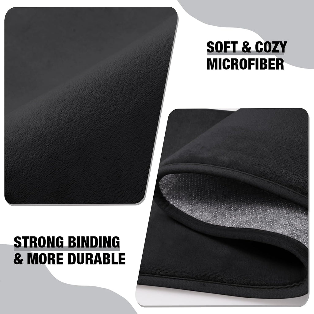 Black Memory Foam Bath Mat Long 24x60 Bathroom Runner Rug Non Slip Washable | Soft Absorbent Microfiber Bathroom