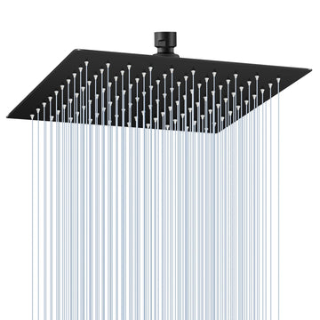 10 Inch Matte Black Rain Shower Head - All Metal Stainless Steel 304, Ultra Thin Design, Modern Bathroom Square