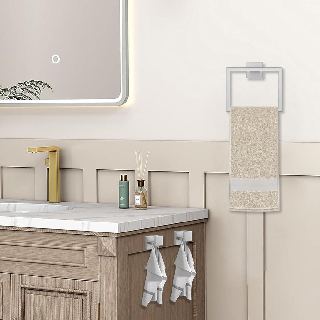 5 Piece Towel Bar Set - 15.7 Inch Bath Towel Holder - Brushed Nickel | Stainless Steel Towel Racks Wall Mounted