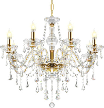 Gold Color Luxurious Candle Crystal Chandelier Modern Chandelier Light Fixture Crystal Pendant Raindrop Chandelier Glass Ceiling Pendant Lamp,10 Lights