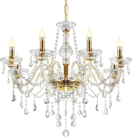 Gold Color Luxurious Candle Crystal Chandelier Modern Chandelier Light Fixture Crystal Pendant Raindrop Chandelier Glass Ceiling Pendant Lamp,10 Lights A110-B0BJ6VWLD1