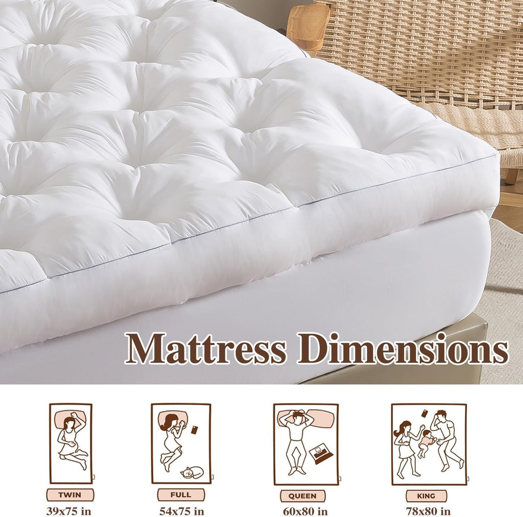 5 Inch Memory Foam Mattress Topper (Queen, 60x80),Deep Pocket | 2000GSM Fluffy Shredded Memory Foam Filled, Extra