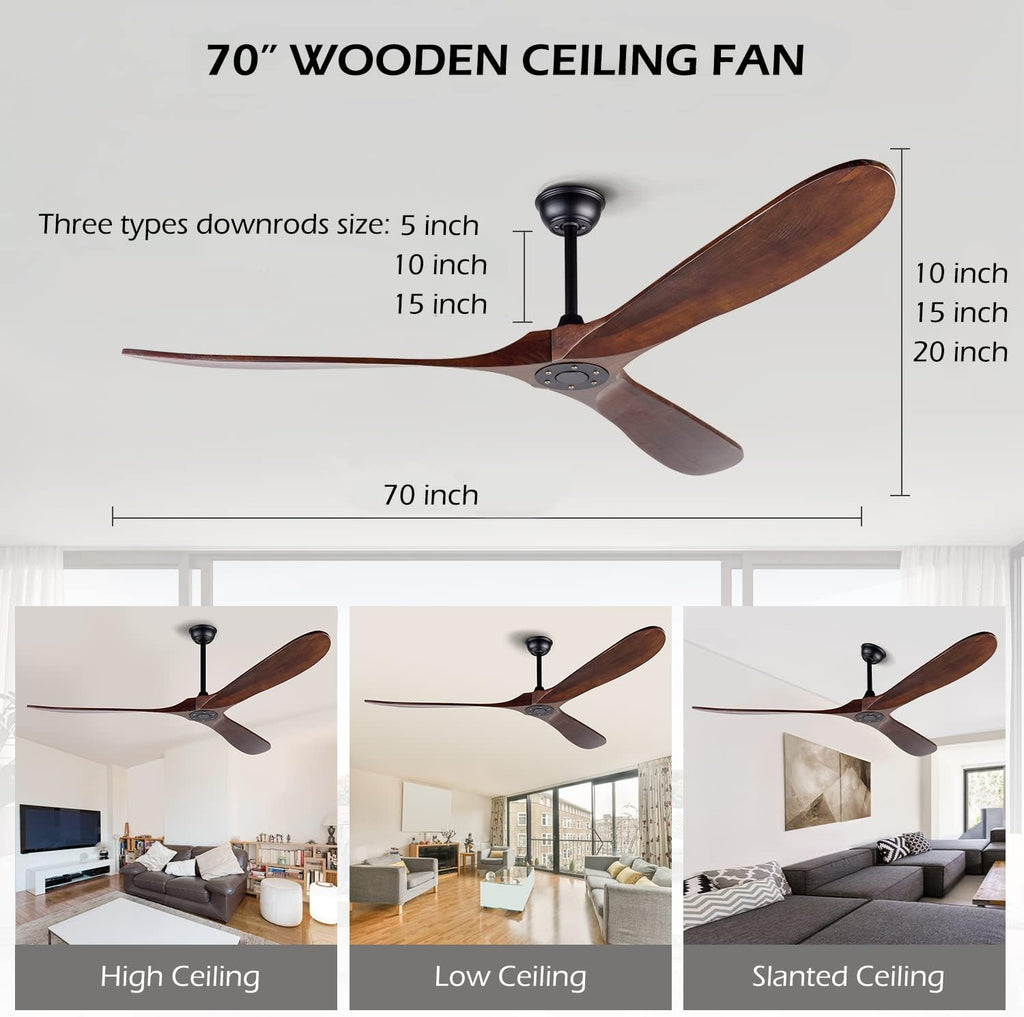 72 Inch Ceiling Fan No Light ，Wood Outdoor Ceiling Fans for Patios Living Room Garage Gazebo Mid Century Modern