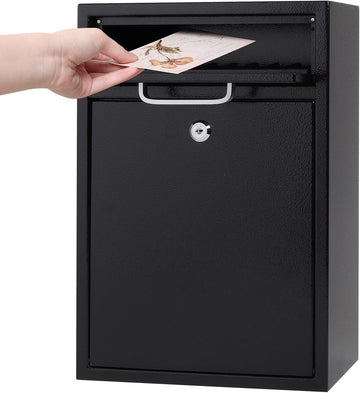 Locking Mailbox Mount Mailboxes Large, Security Drop Box with Lock, 16.2H x 11.22L x 4.72W Inches, Black XLarge