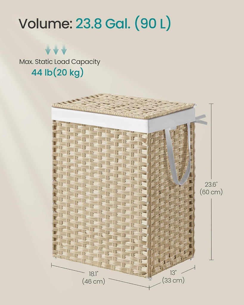 Laundry Hamper with Lid, 23.8 Gallon (90L) Synthetic Rattan Clothes Laundry Basket with Lid and Handles, Foldable