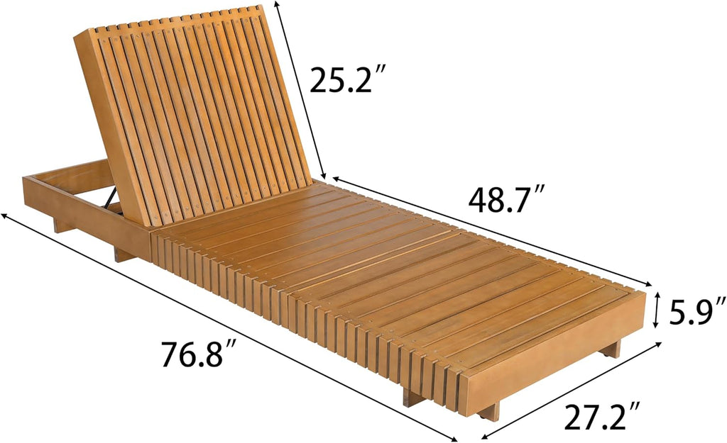 Acacia Wood Chaise Lounge Outdoor, Wooden Patio Chaise Lounge, Outdoor Sunbathing Lounge Chair, Adjustable