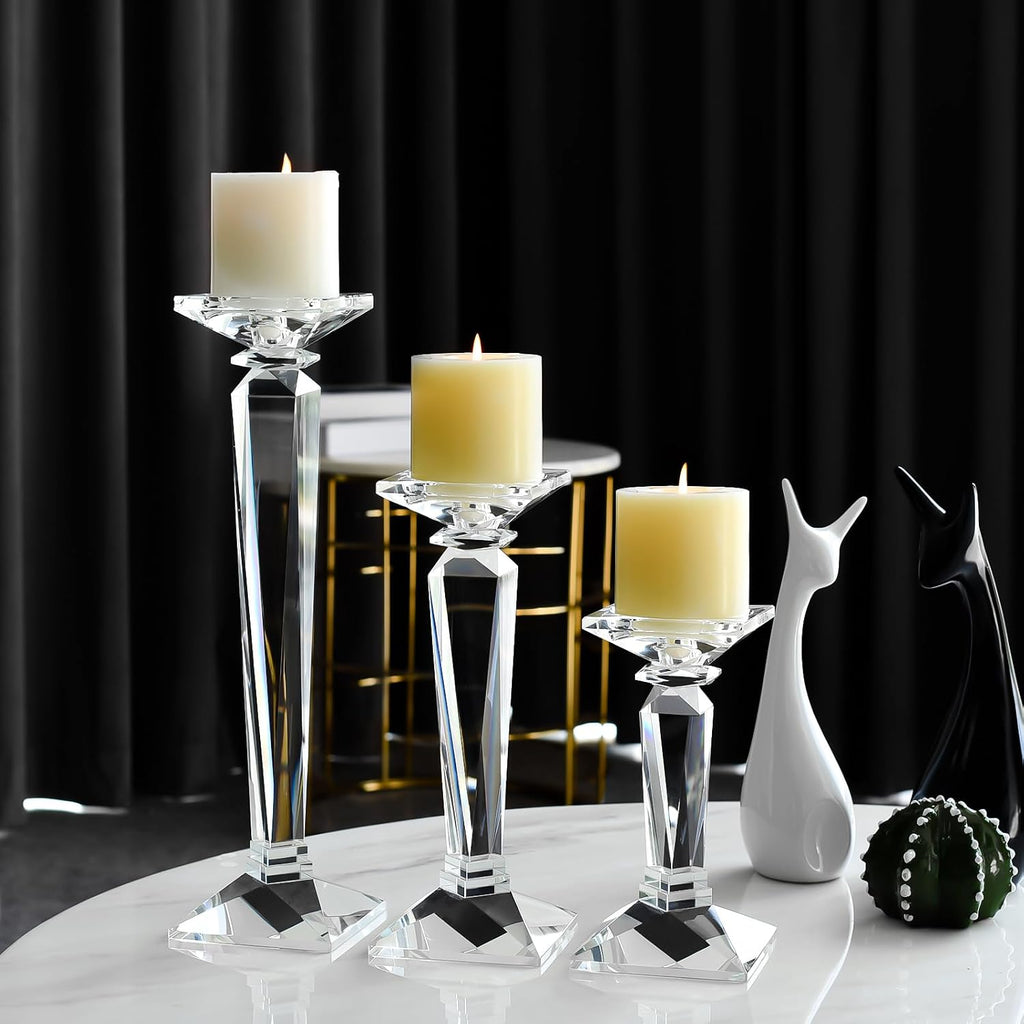 Crystal Candle Holders Set of 3, 9",10.5",11.5" Tall Crystal Candlestick Holders, Candlestick Holders Taper Candle