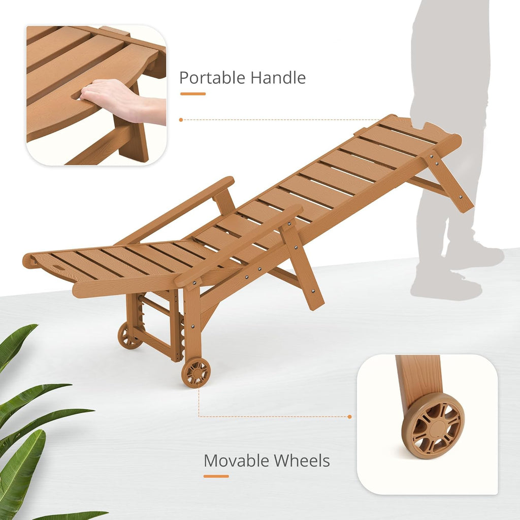 Outdoor Chaise Lounge, 5‐Position, 2‐Pack, Teak Color | HDPS Oversized Lounge Chair with Armrest, Fade & Crack