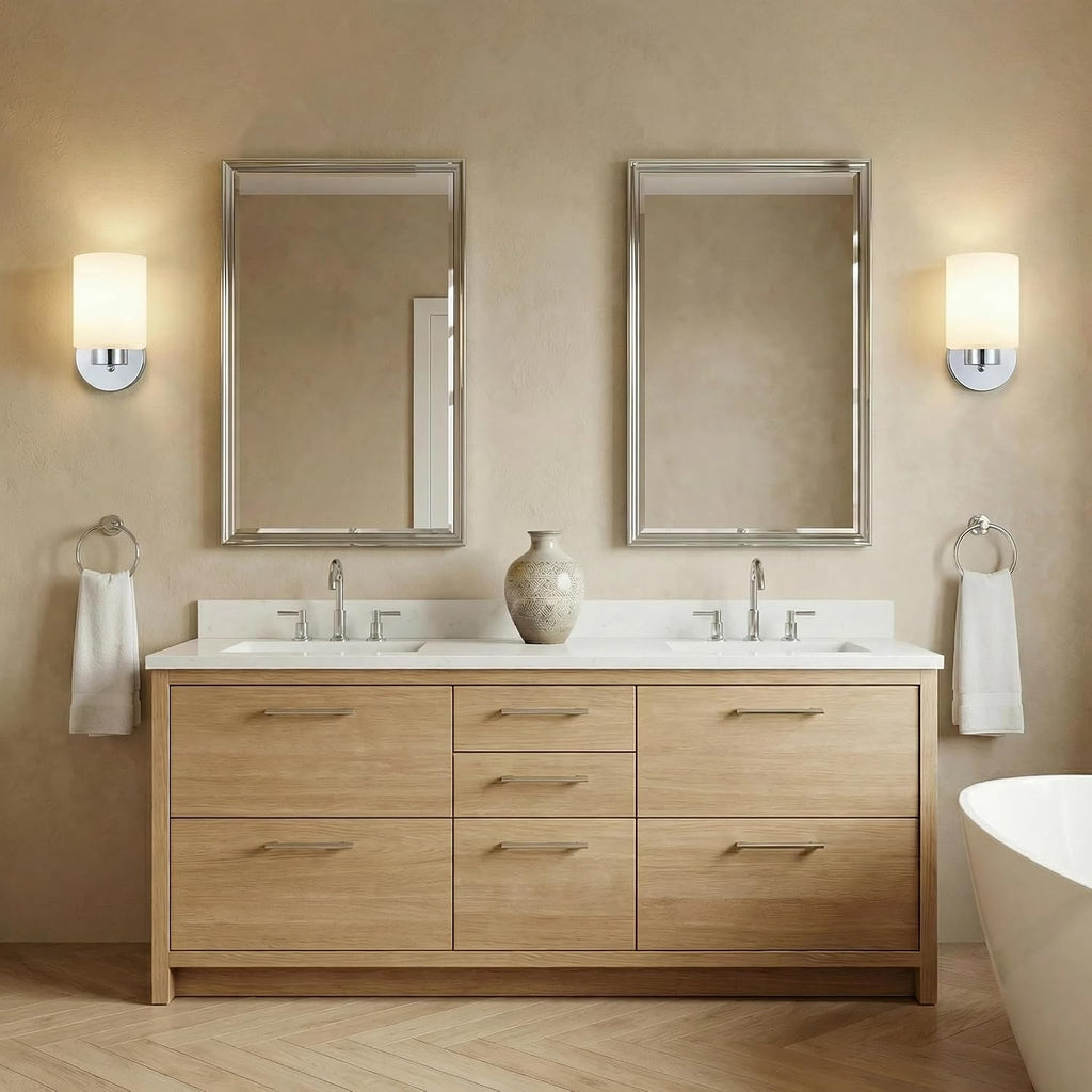 Frosted Wall Sconce Set of Two,Chrome Sconce Bathroom Lighting,Modern Chrome Vanity Light,Mid-Century Vanity Sconces