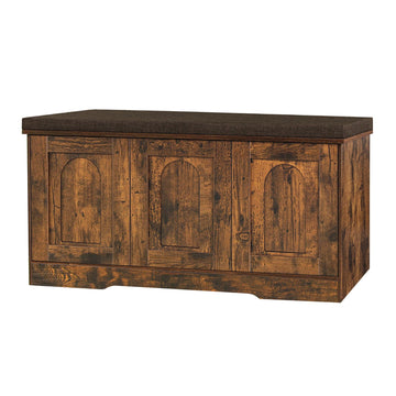 Shoe Storage Bench with Cushion, Door, Rustic Brown 39.4"LX21.5"H