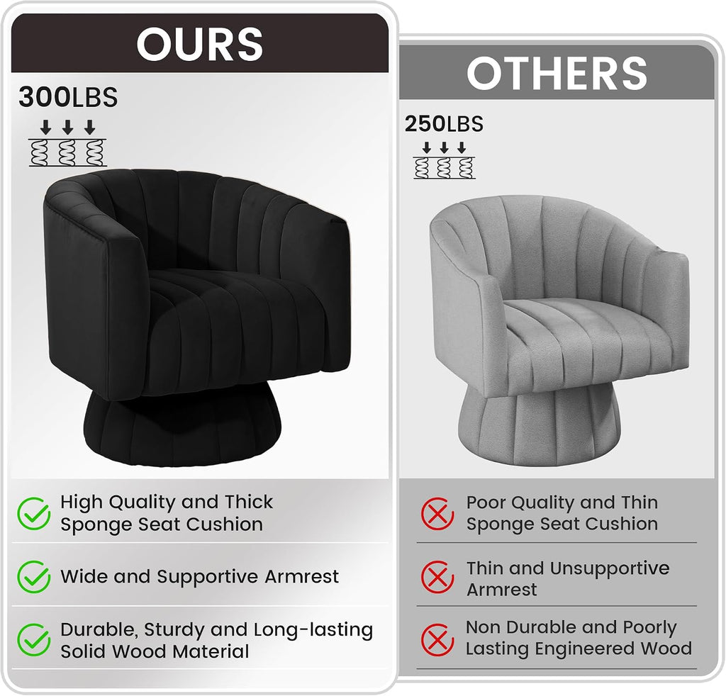 Swivel Accent Chair with Armrest, Mid Century 360 Degree Swivel Barrel Chair Overstuffed Tufted Velvet, Ideal