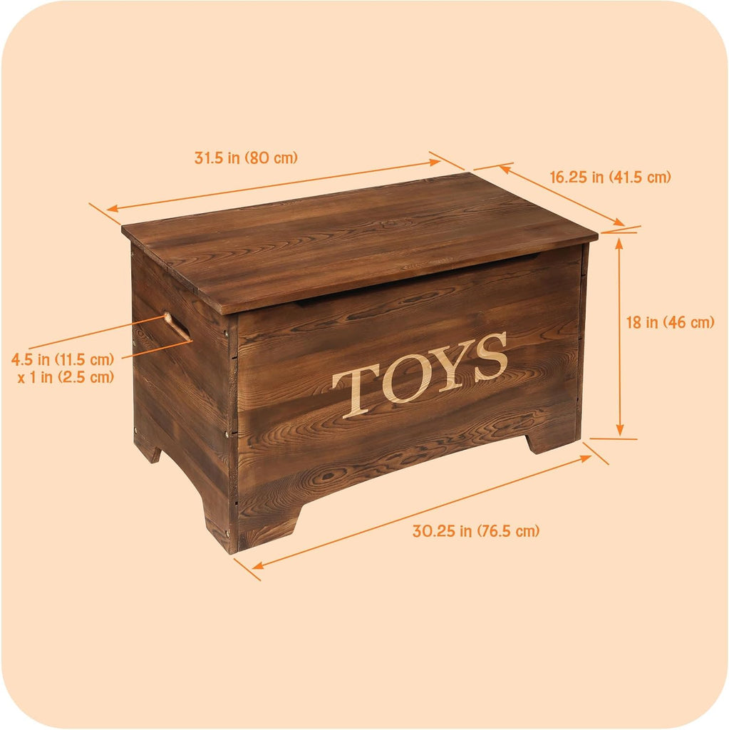 Basket Farmhouse Wooden Toy Box - Rustic Storage Chest for Kids with Reversible Toys Panel, Safety Hinge Lid, Front