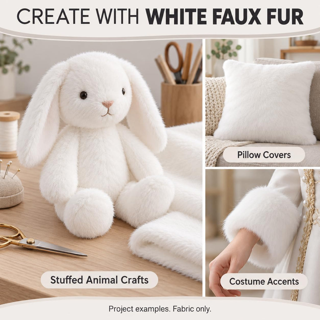 White faux fur fabric short pile plush material