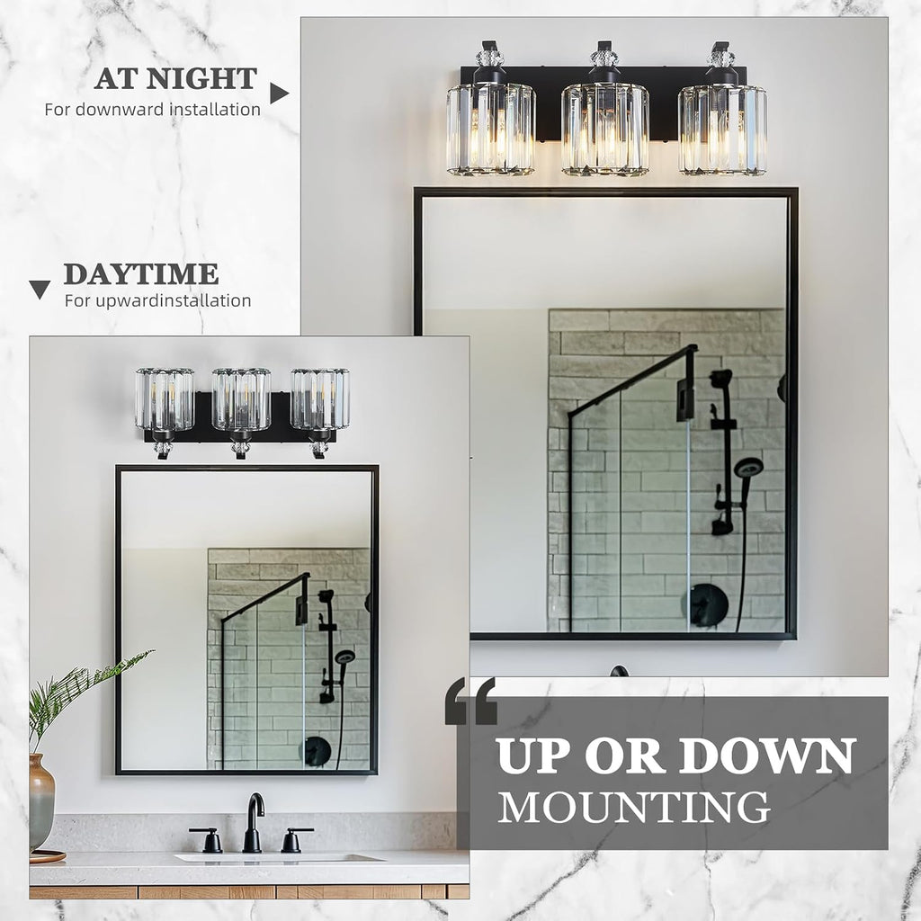 3-Light Black Bathroom Light Fixture Modern Vanity Lights Over Mirror Vintage Wall Sconce Lighting E26 Base with