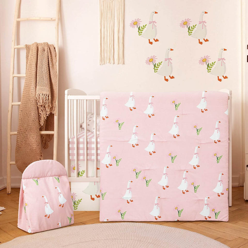 4 Pc Goose Crib Bedding Set Skirt Blanket Sheet Baby Stacker