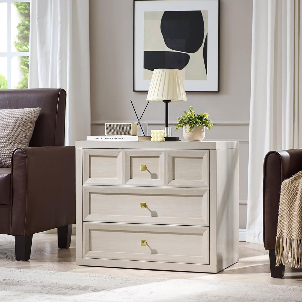 3 Drawers Nightstand with Charging Station, 30.7" King Size Bedside Table with 3 Drawers, Accent End Table W/Large
